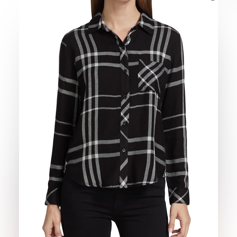 Rails black and white plaid button down shirt